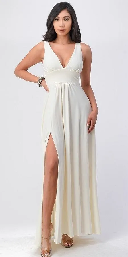 La Scala 25953 Tricot A-Line Dress Deep V-Neck Empire Waist