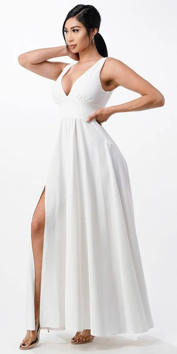La Scala 25953 Tricot A-Line Dress Deep V-Neck Empire Waist