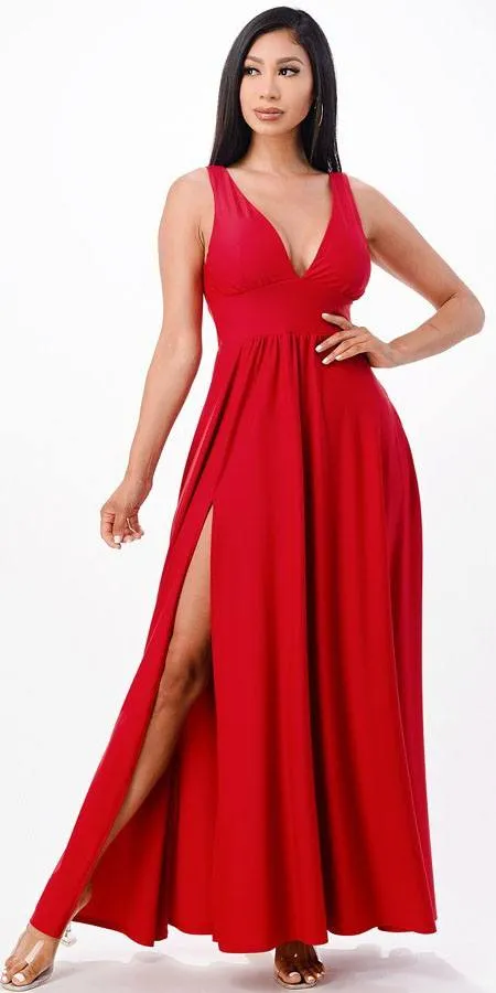La Scala 25953 Tricot A-Line Dress Deep V-Neck Empire Waist