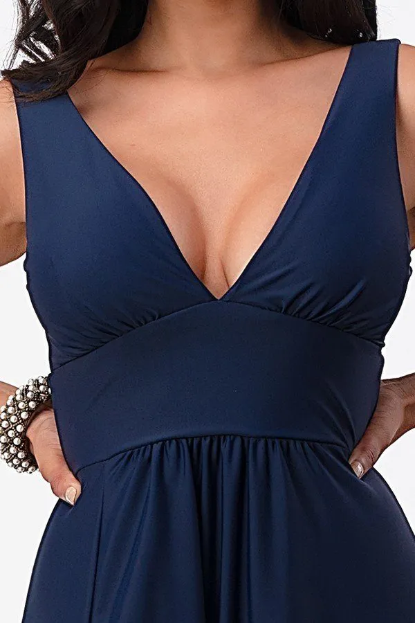 La Scala 25953 Tricot A-Line Dress Deep V-Neck Empire Waist