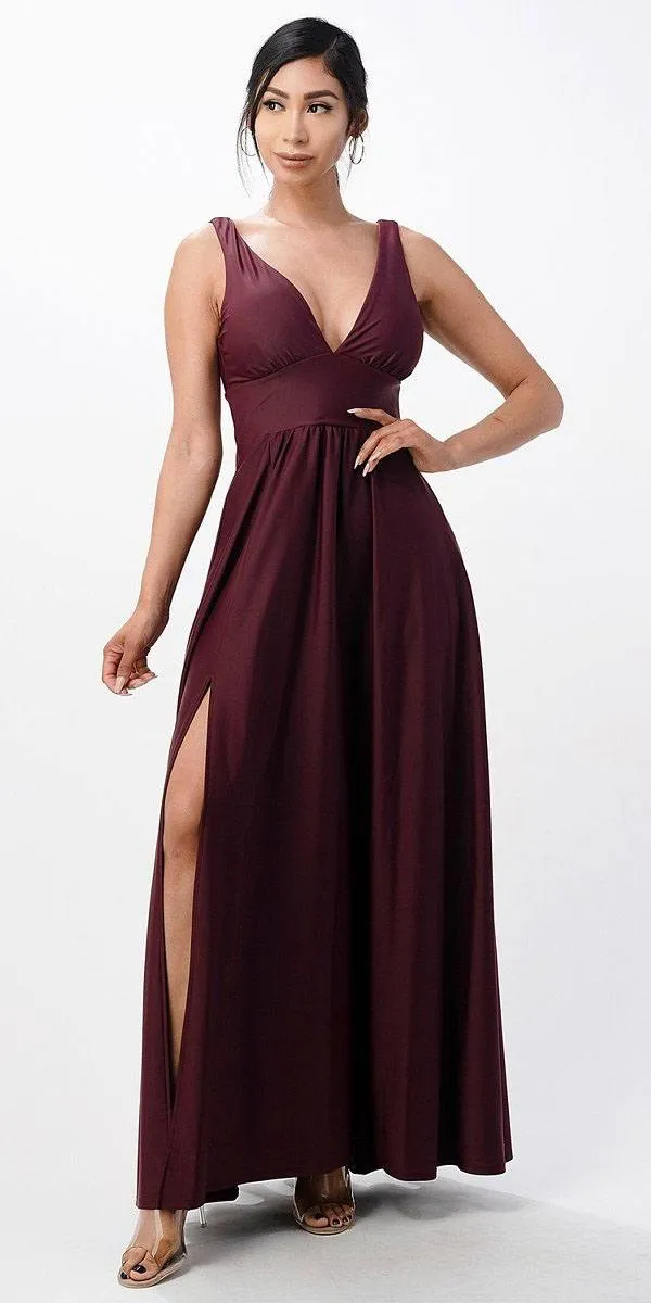La Scala 25953 Tricot A-Line Dress Deep V-Neck Empire Waist
