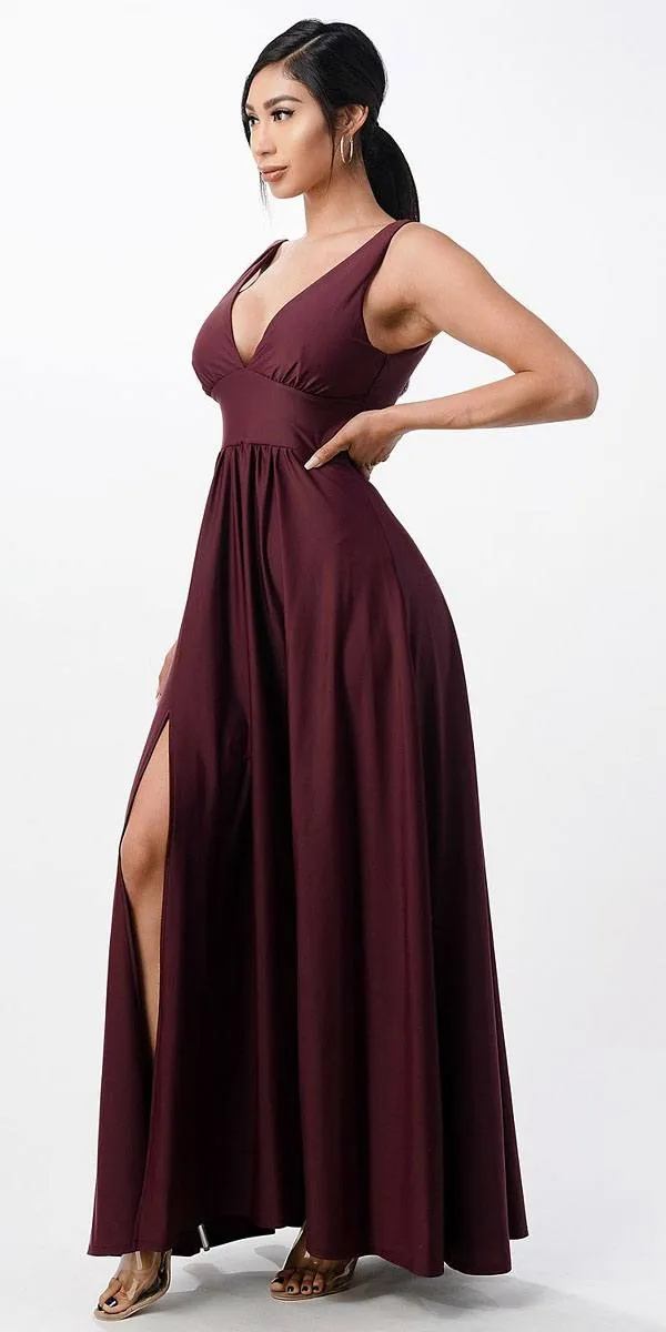 La Scala 25953 Tricot A-Line Dress Deep V-Neck Empire Waist