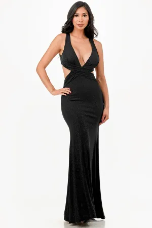 La Scala 26063 Dress Long V-Neckline Halter Top Gown