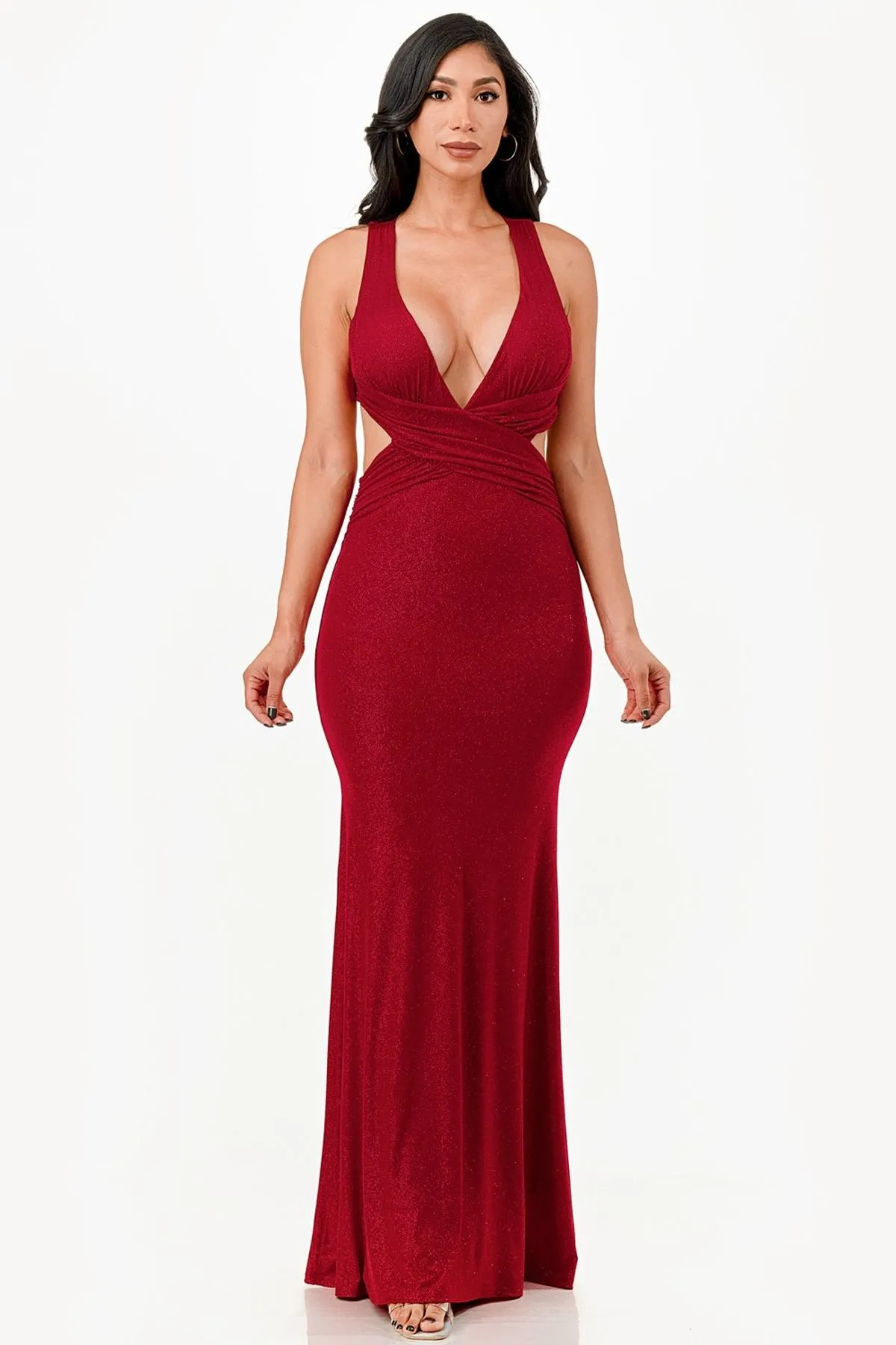 La Scala 26063 Dress Long V-Neckline Halter Top Gown