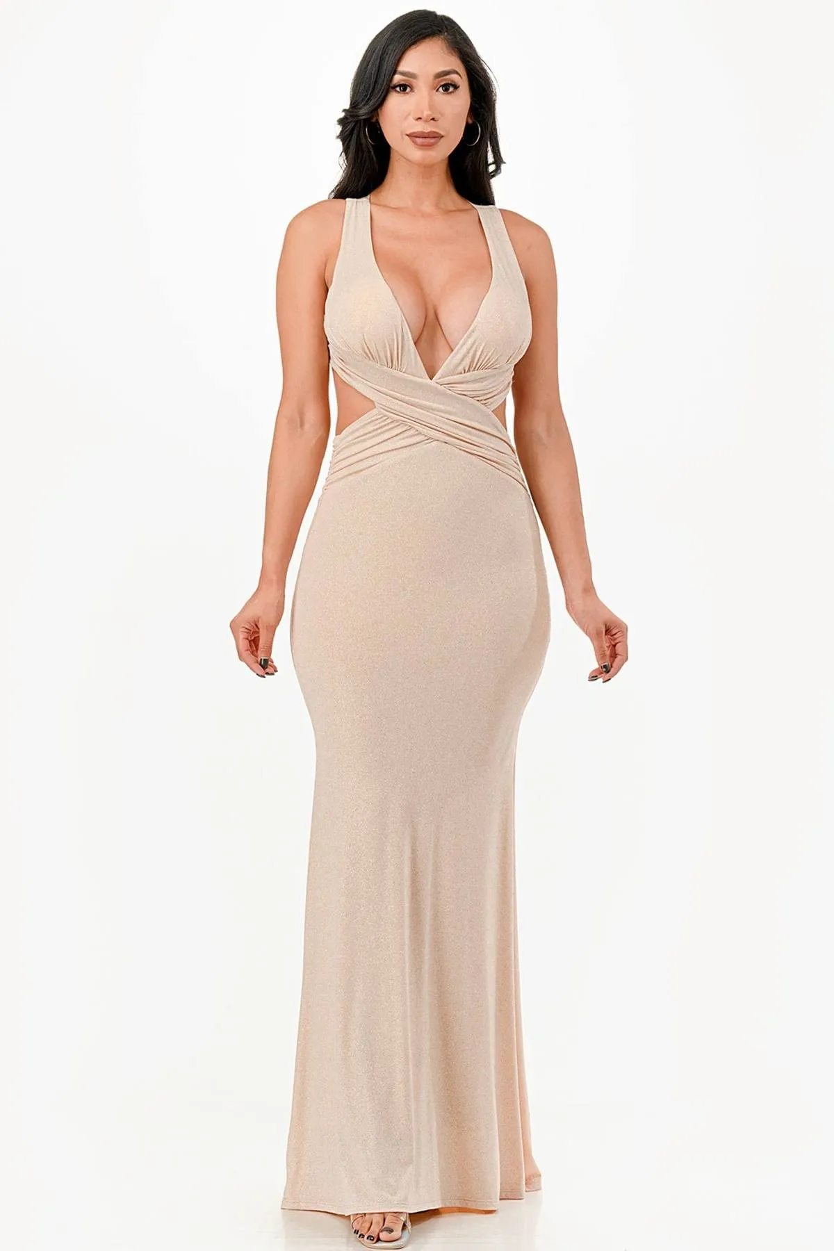 La Scala 26063 Dress Long V-Neckline Halter Top Gown