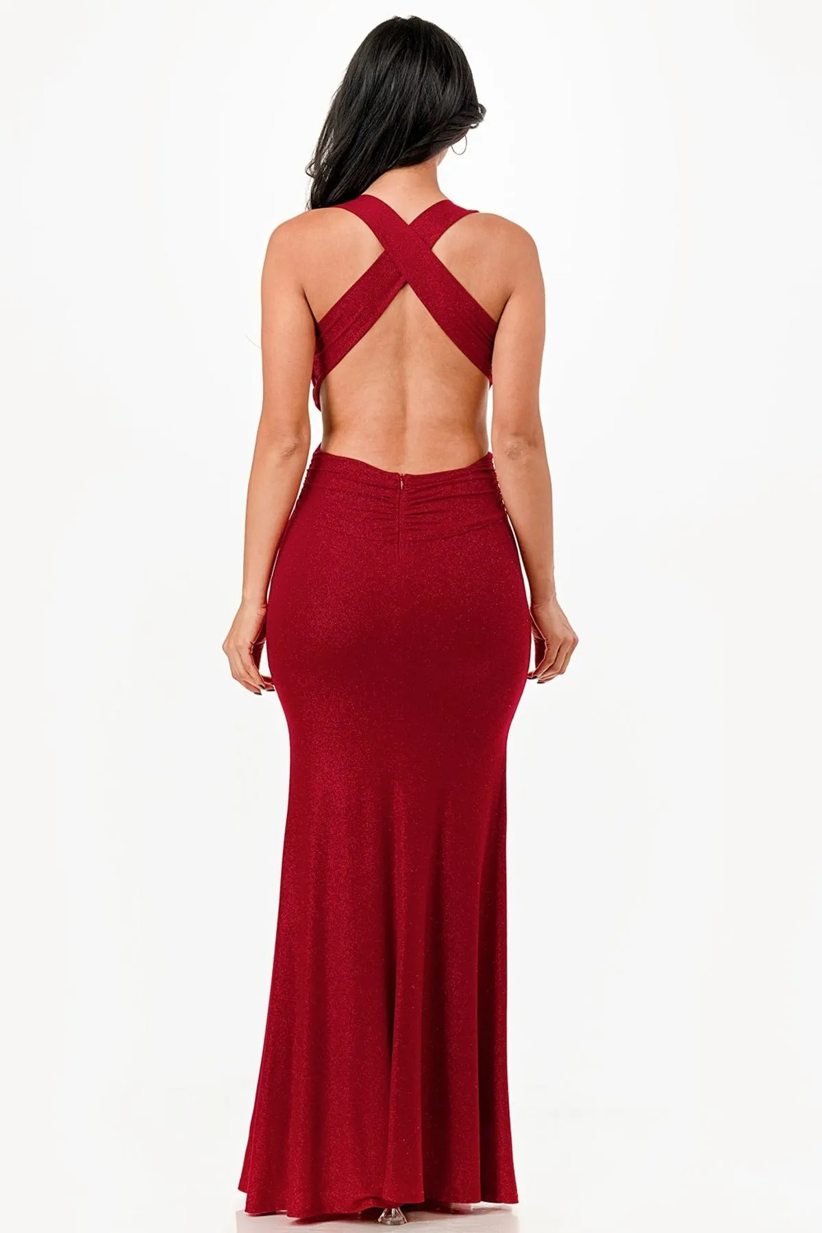 La Scala 26063 Dress Long V-Neckline Halter Top Gown