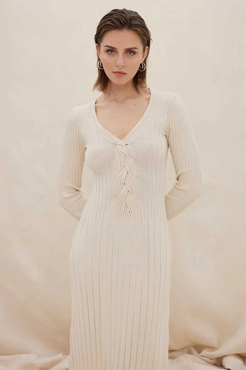 LACED LONG SLEEVE MIDI DRESS