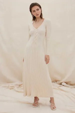 LACED LONG SLEEVE MIDI DRESS