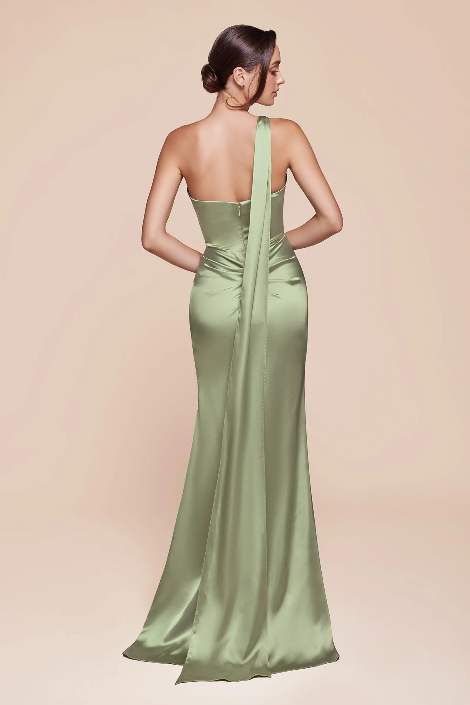 Ladivine 7454 Dress One Shoulder Luxe Satin Fitted Gown