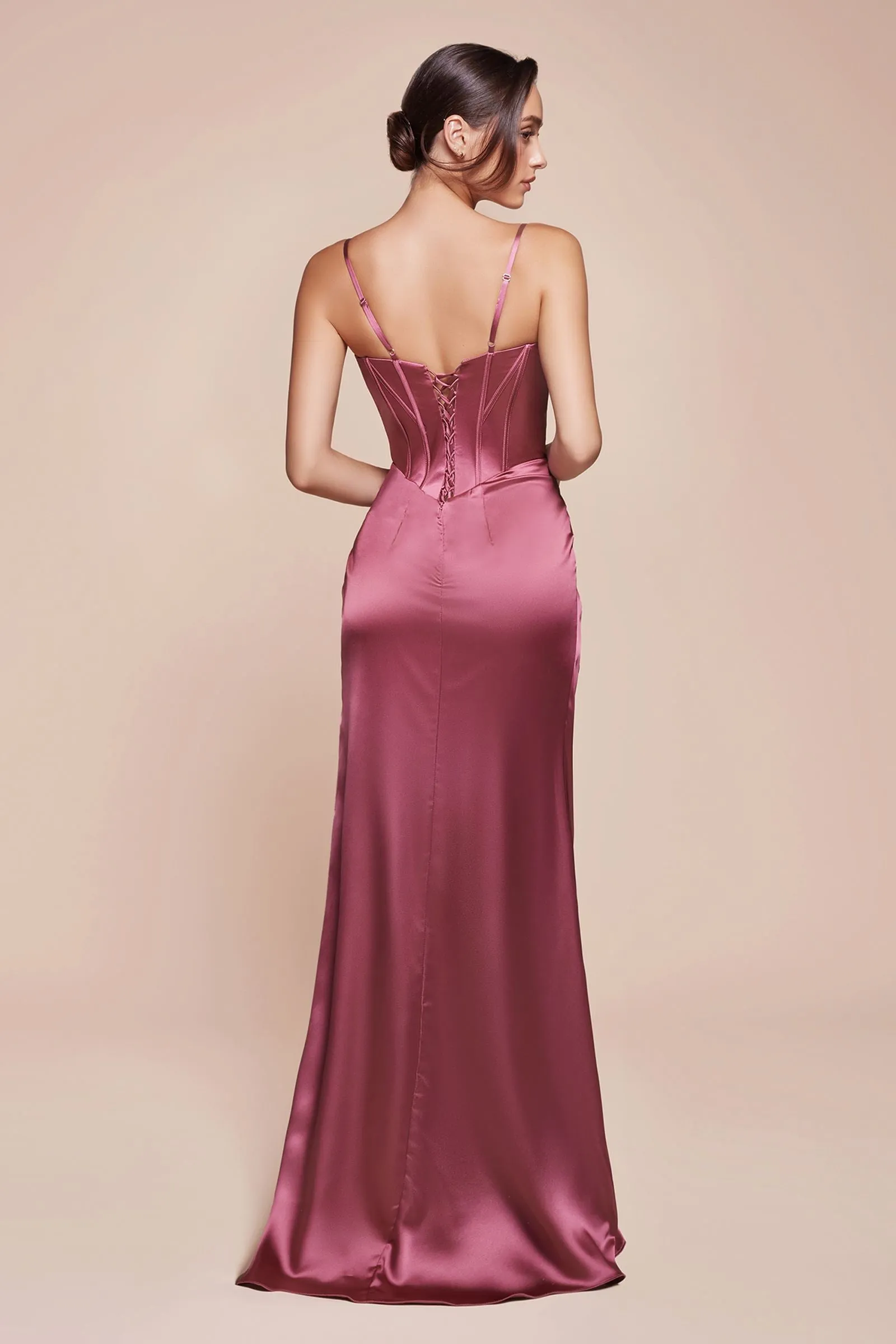 Ladivine 7495 Long Fitted Bustier Satin Draped Gown