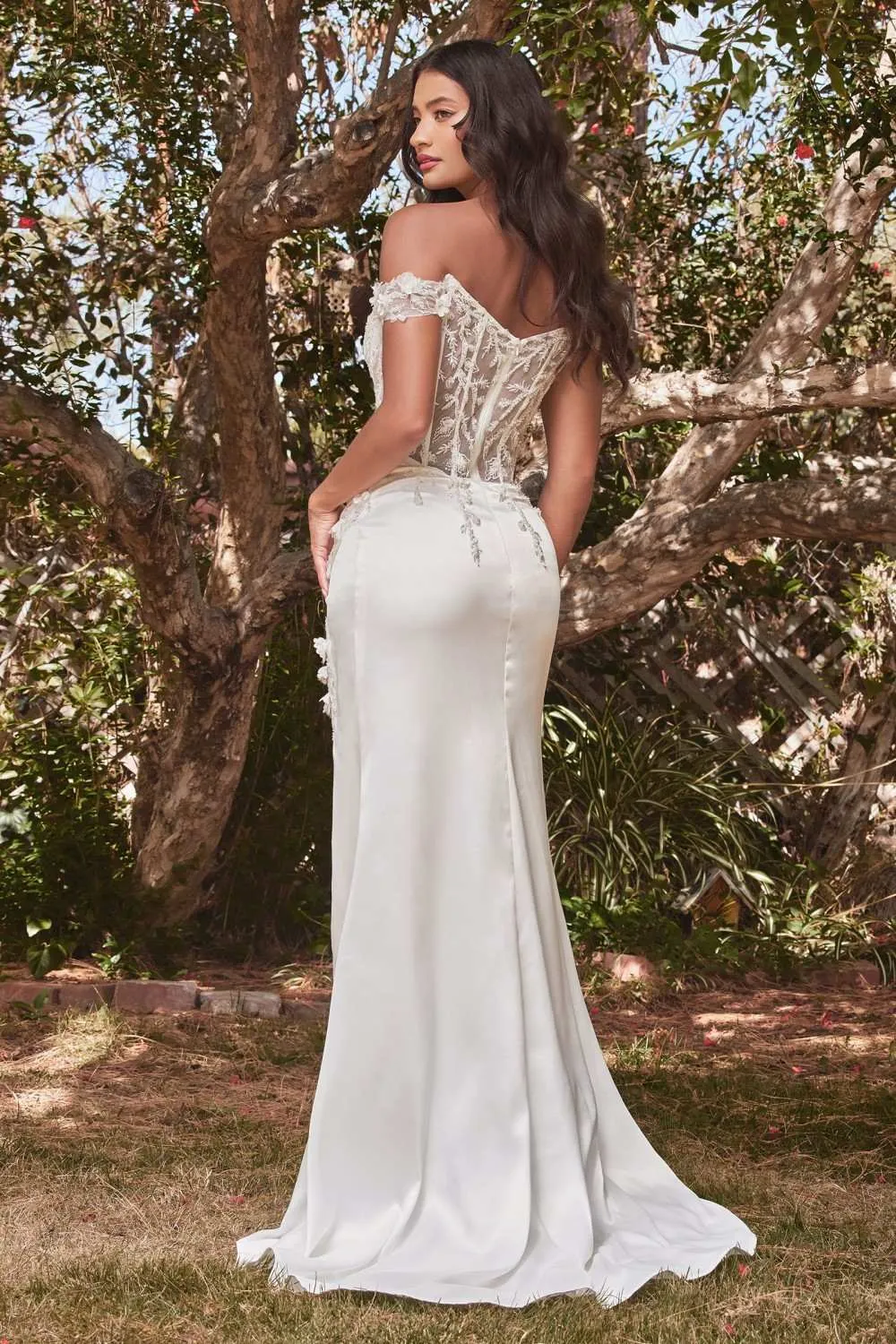 Ladivine CD0186W Long Floral Off the Shoulder Gown with Slit