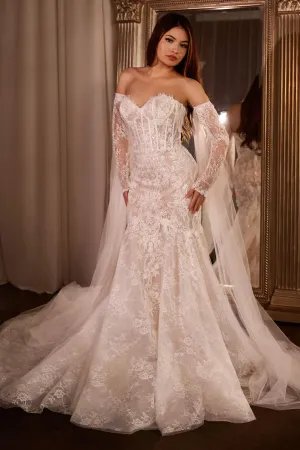 Ladivine CDS424W Fitted Lace Mermaid Wedding Gown with Sleeves