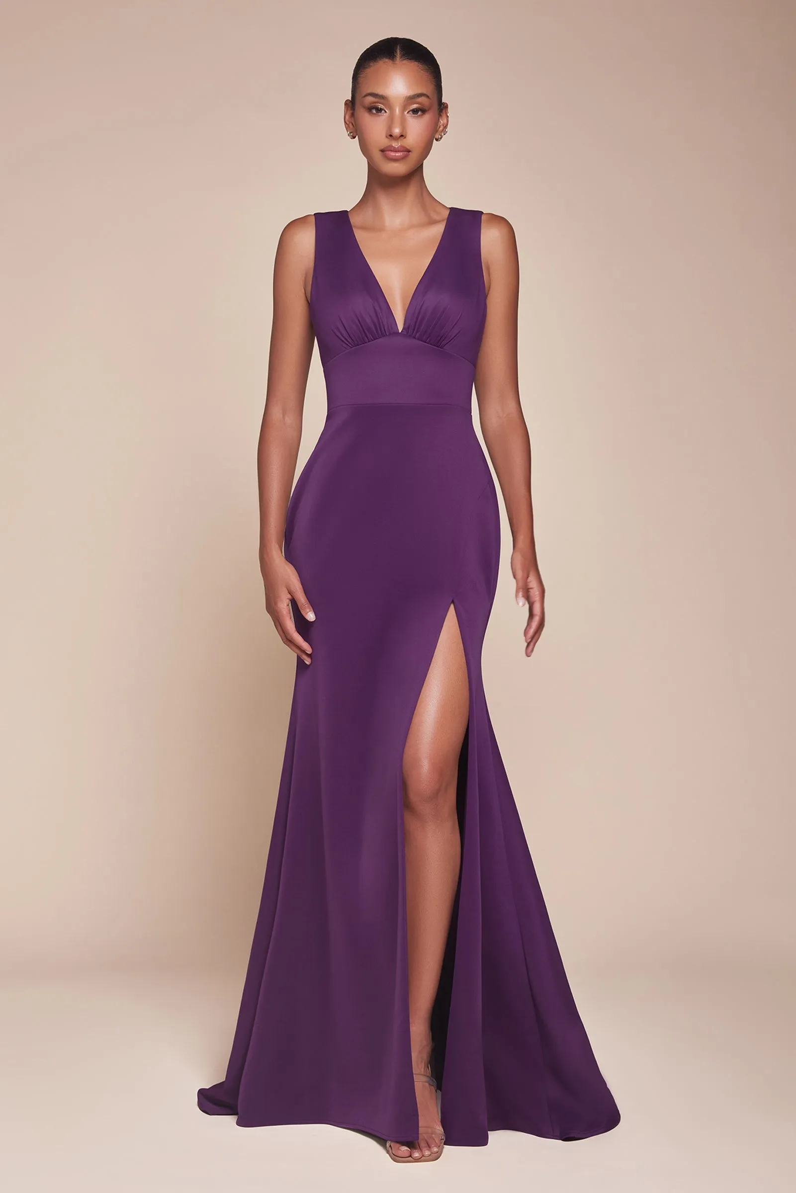 Ladivine CH395 Long Sleeveless V-Neckline Chiffon Dress