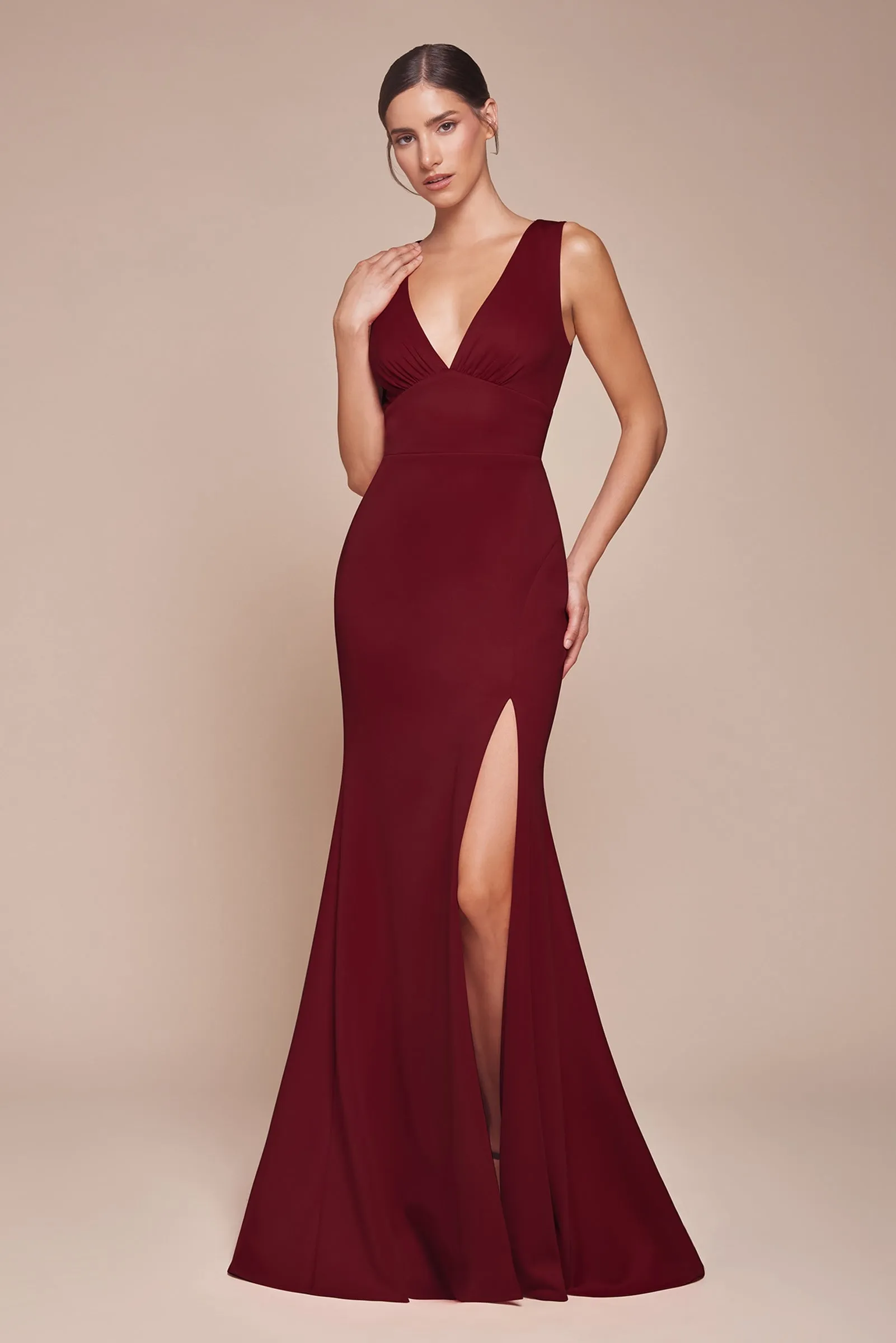 Ladivine CH395 Long Sleeveless V-Neckline Chiffon Dress