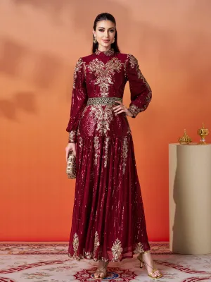 Lantern Sleeve Sequin Maxi Dress MES00341
