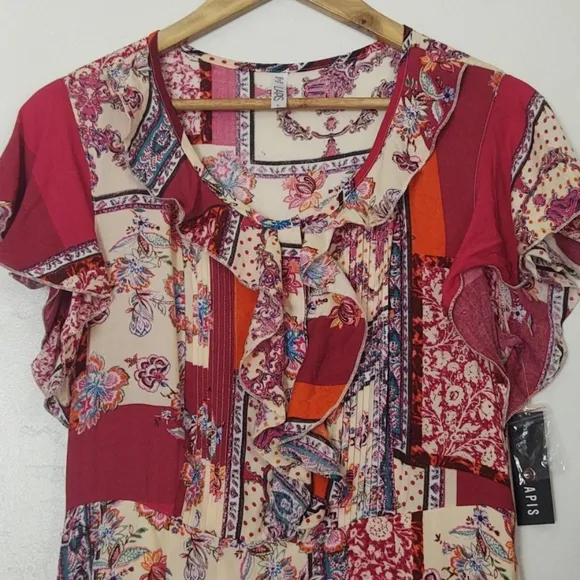 Lapis Boho patchwork fit and flare dress sz lg