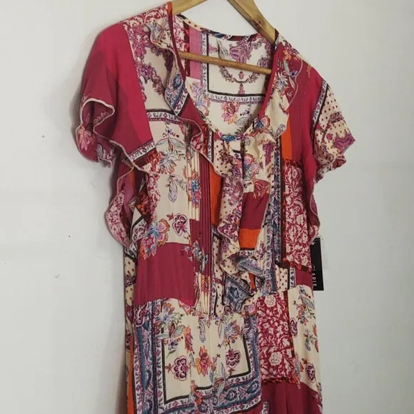 Lapis Boho patchwork fit and flare dress sz lg