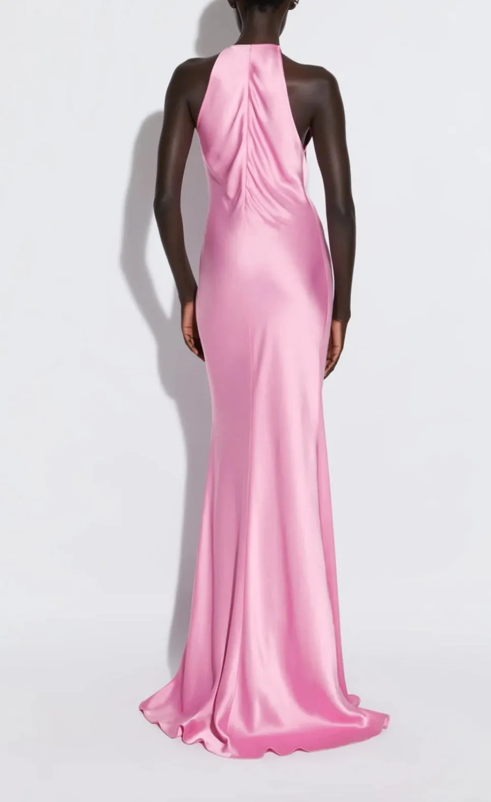 LaPointe Doubleface Satin Halter Cowl Neck Gown - Hibiscus