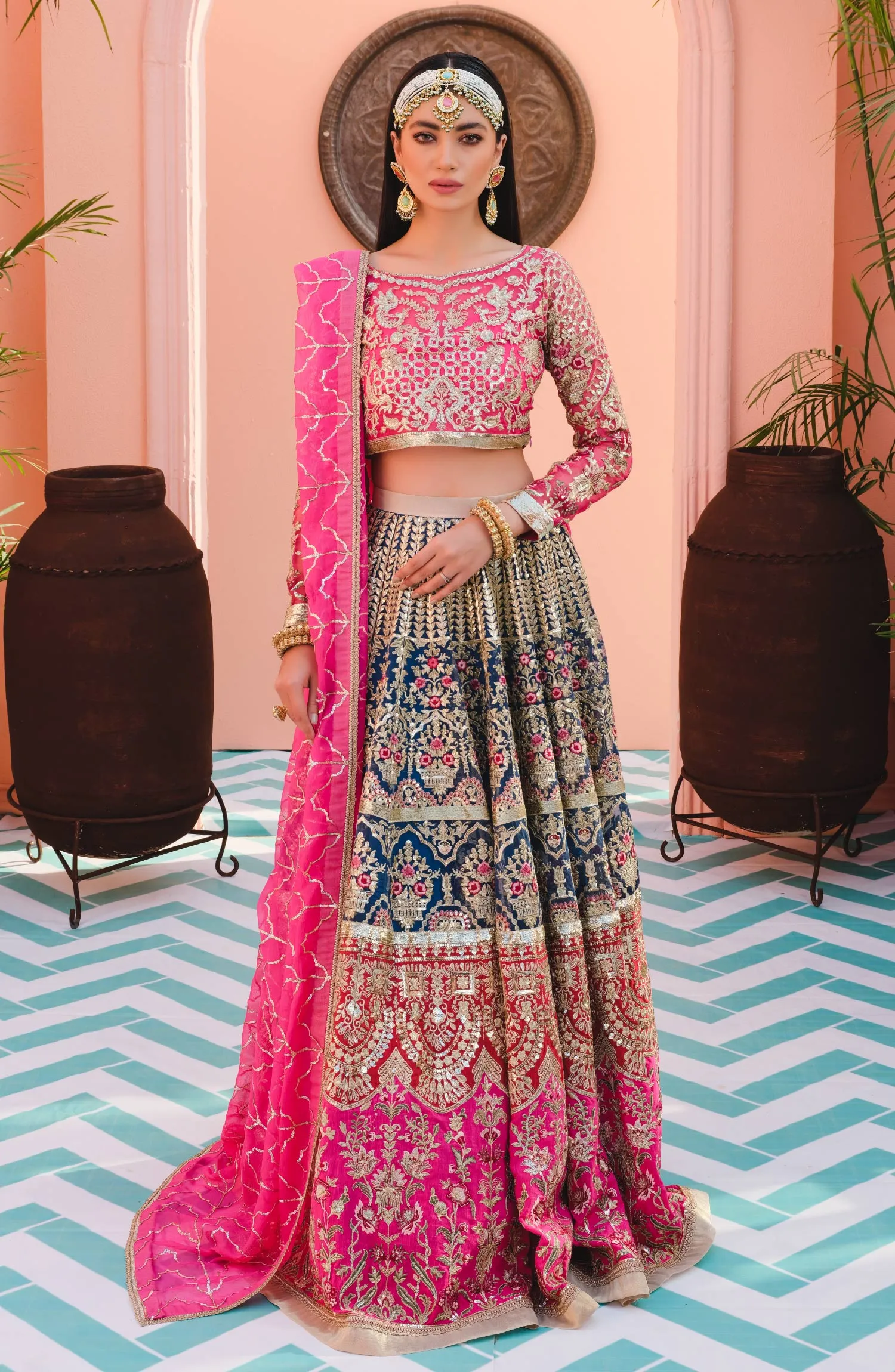 Latest Pakistani Lehenga Choli in Pink Shade #PF395