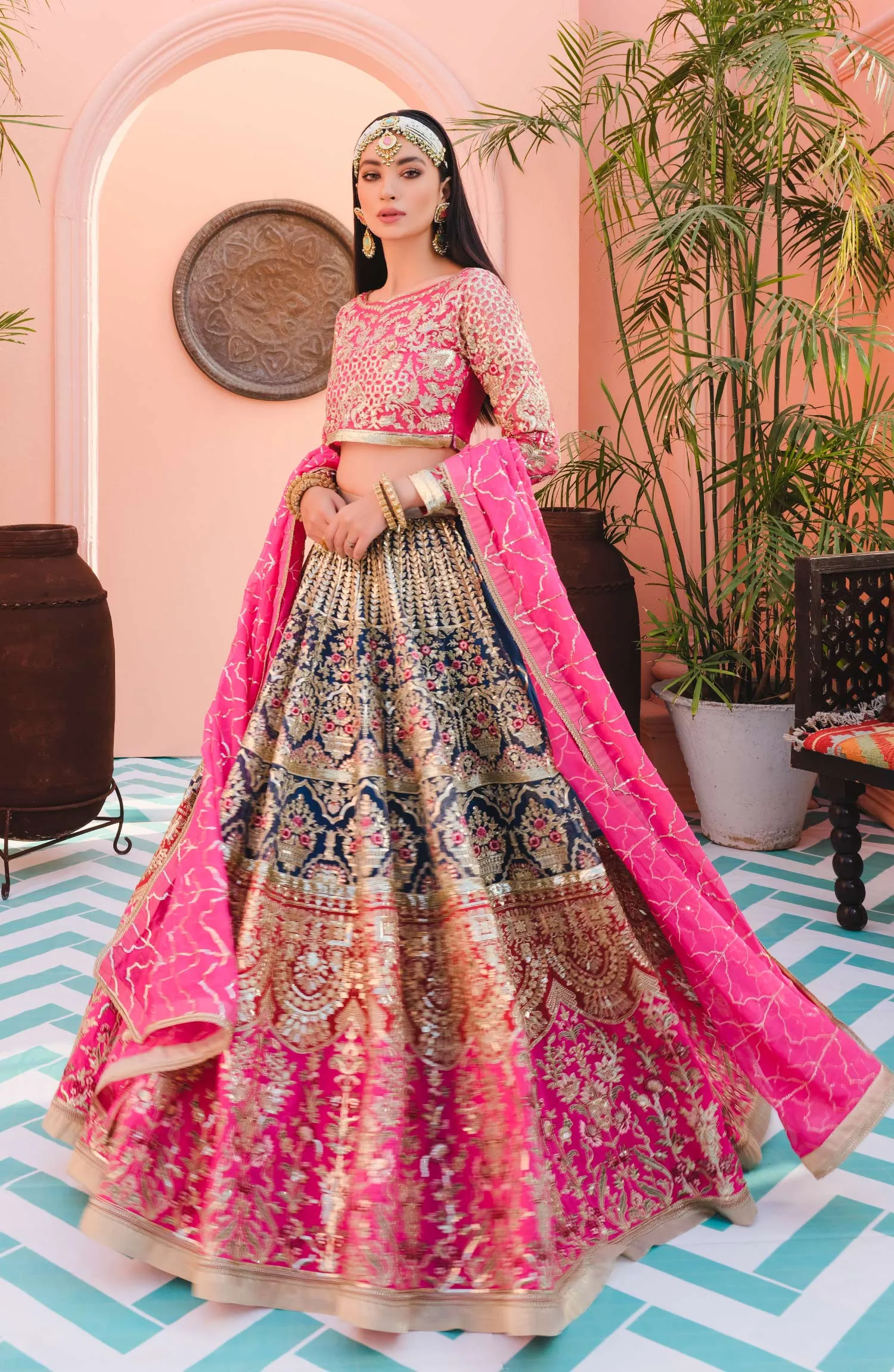 Latest Pakistani Lehenga Choli in Pink Shade #PF395