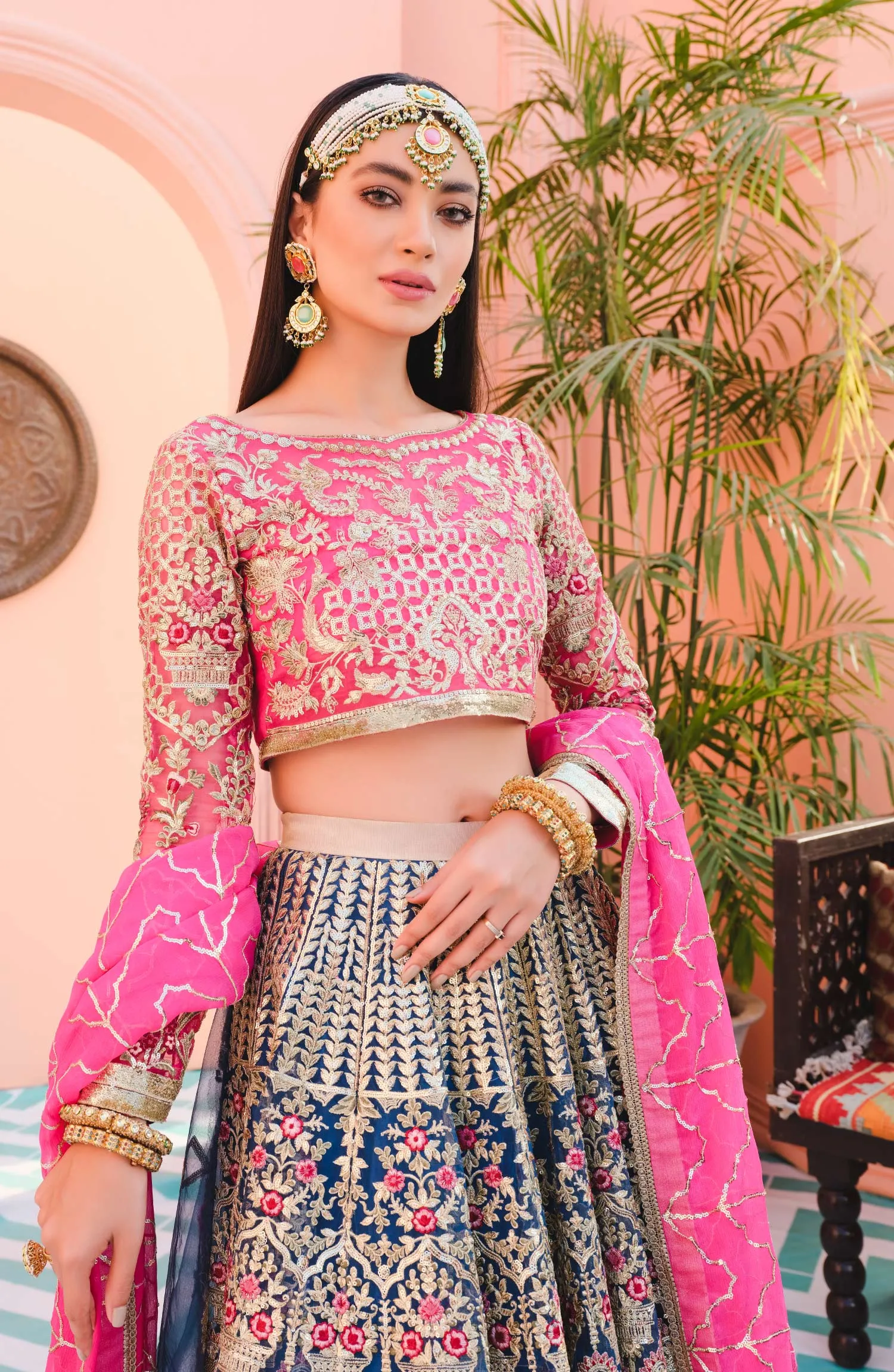 Latest Pakistani Lehenga Choli in Pink Shade #PF395