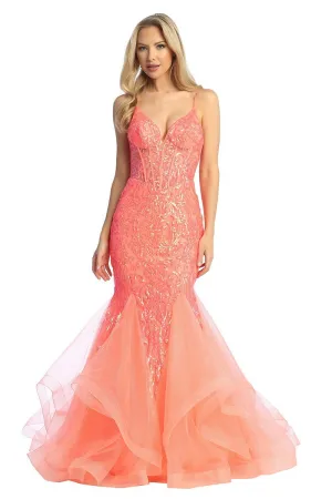 LF 7878 - Sequin Embellished Fit & Flare Prom Gown with Sheer Boned Corset Bodice & Tulle Skirt