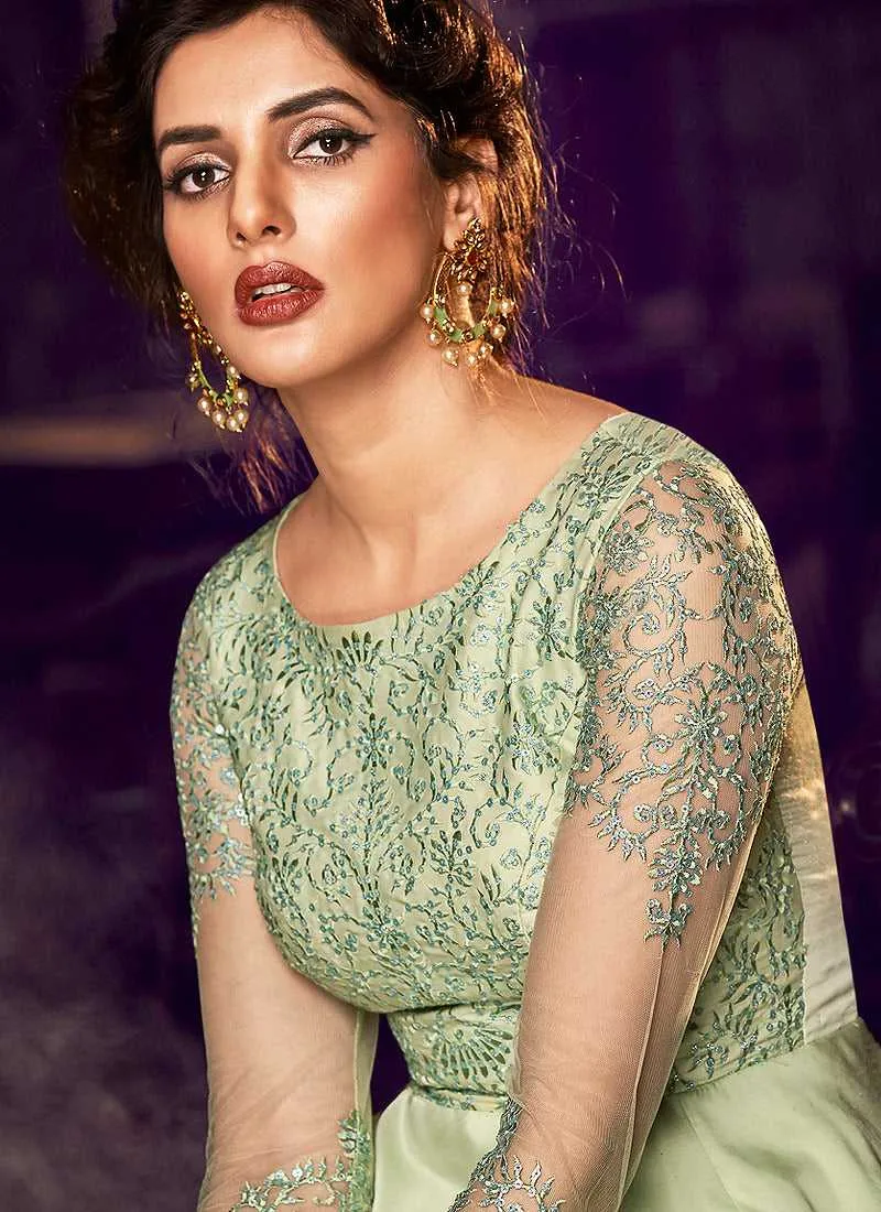 Light Green Embroidered Anarkali Style Gown
