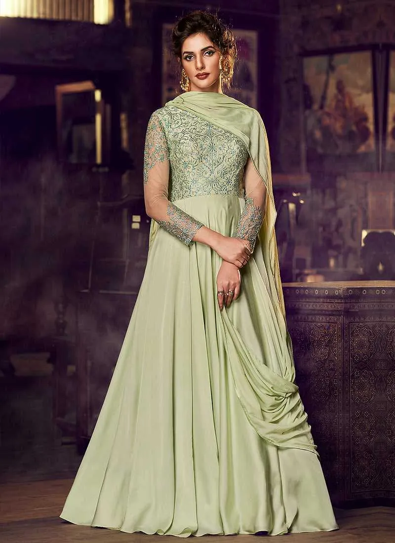 Light Green Embroidered Anarkali Style Gown