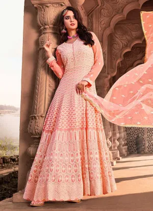 Light Peach Heavy Embroidered Gown Style Anarkali