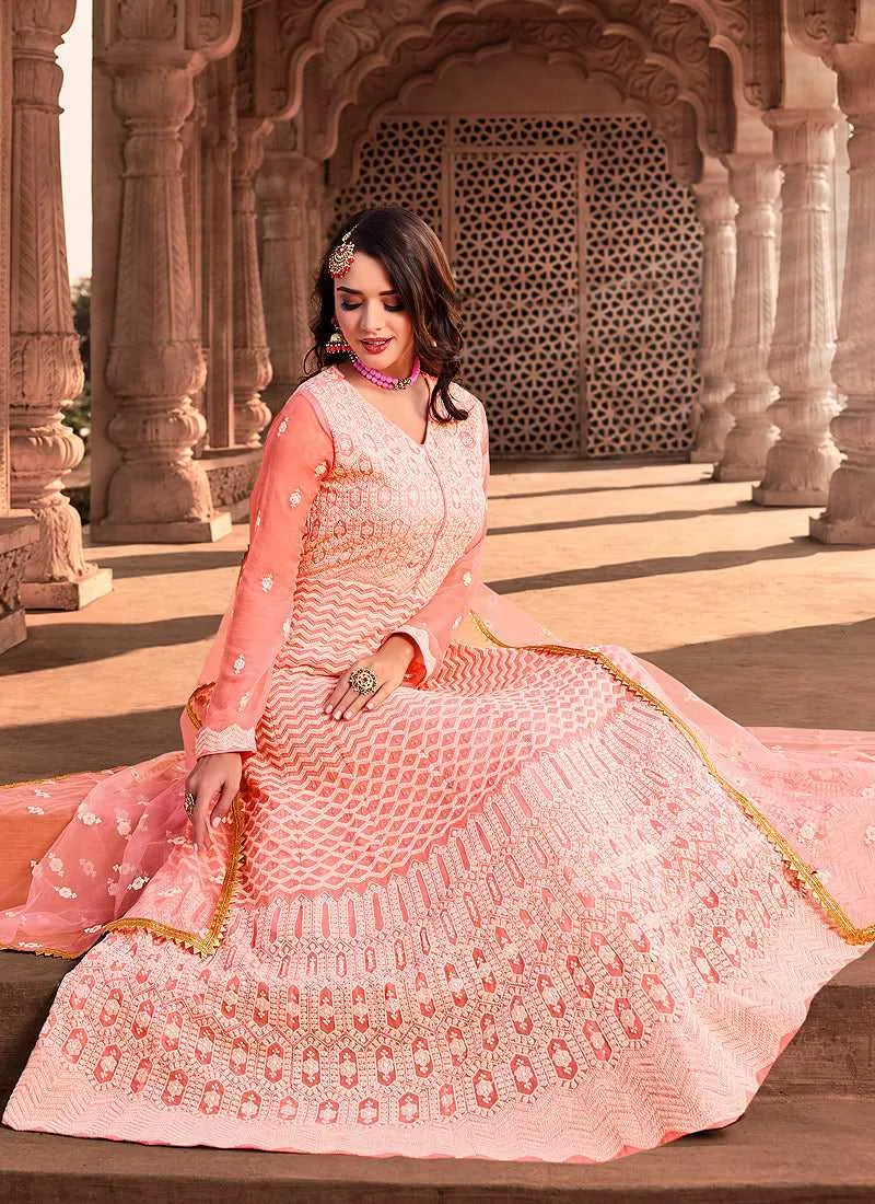 Light Peach Heavy Embroidered Gown Style Anarkali