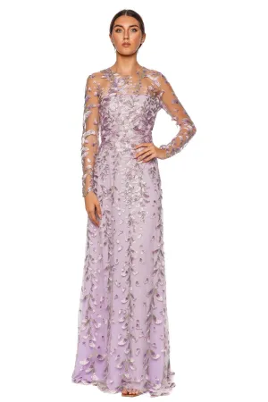 Lilac Floral Embroidered Tulle Gown
