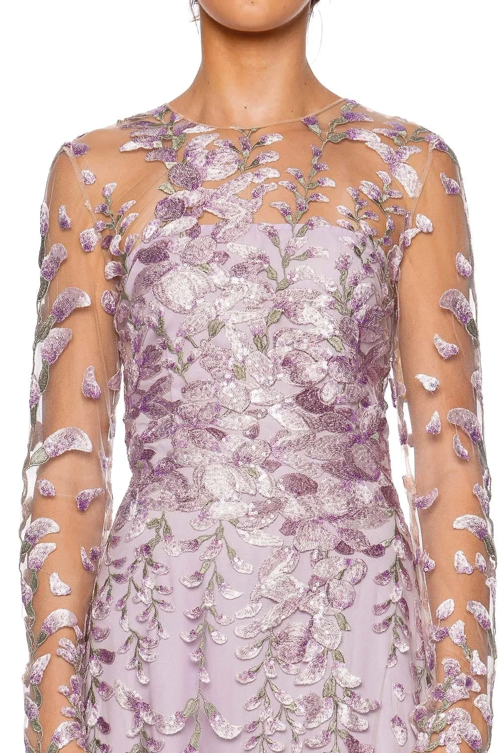 Lilac Floral Embroidered Tulle Gown