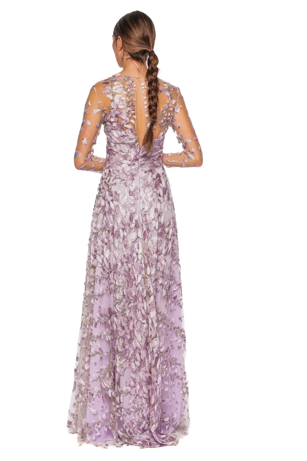 Lilac Floral Embroidered Tulle Gown