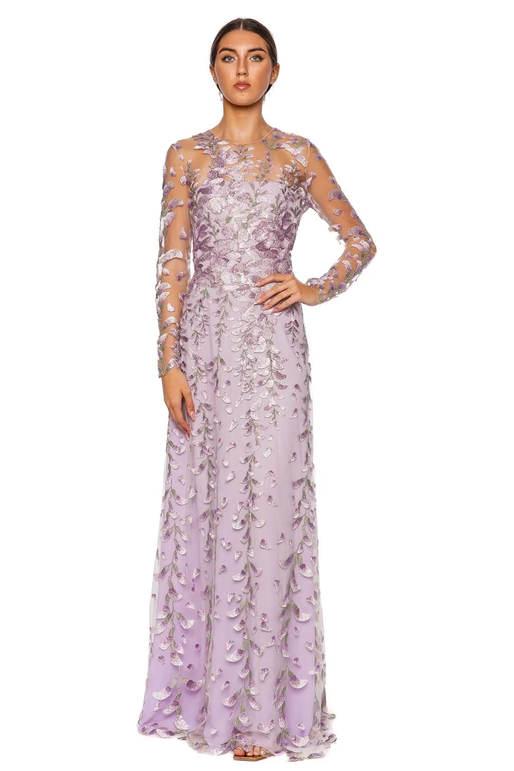 Lilac Floral Embroidered Tulle Gown