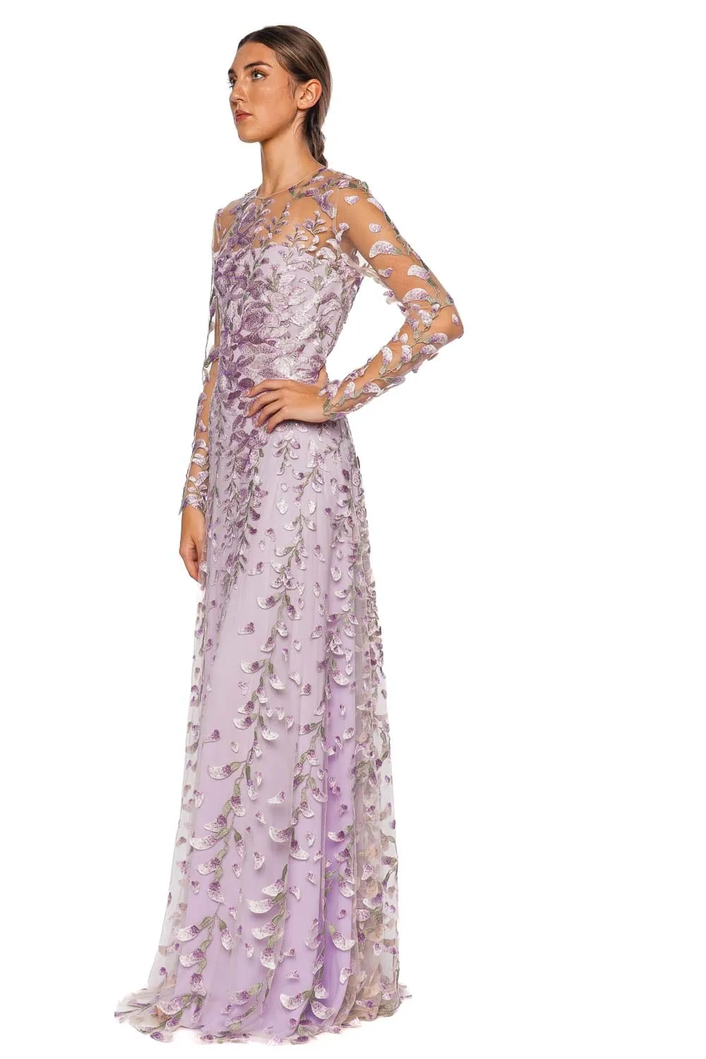 Lilac Floral Embroidered Tulle Gown