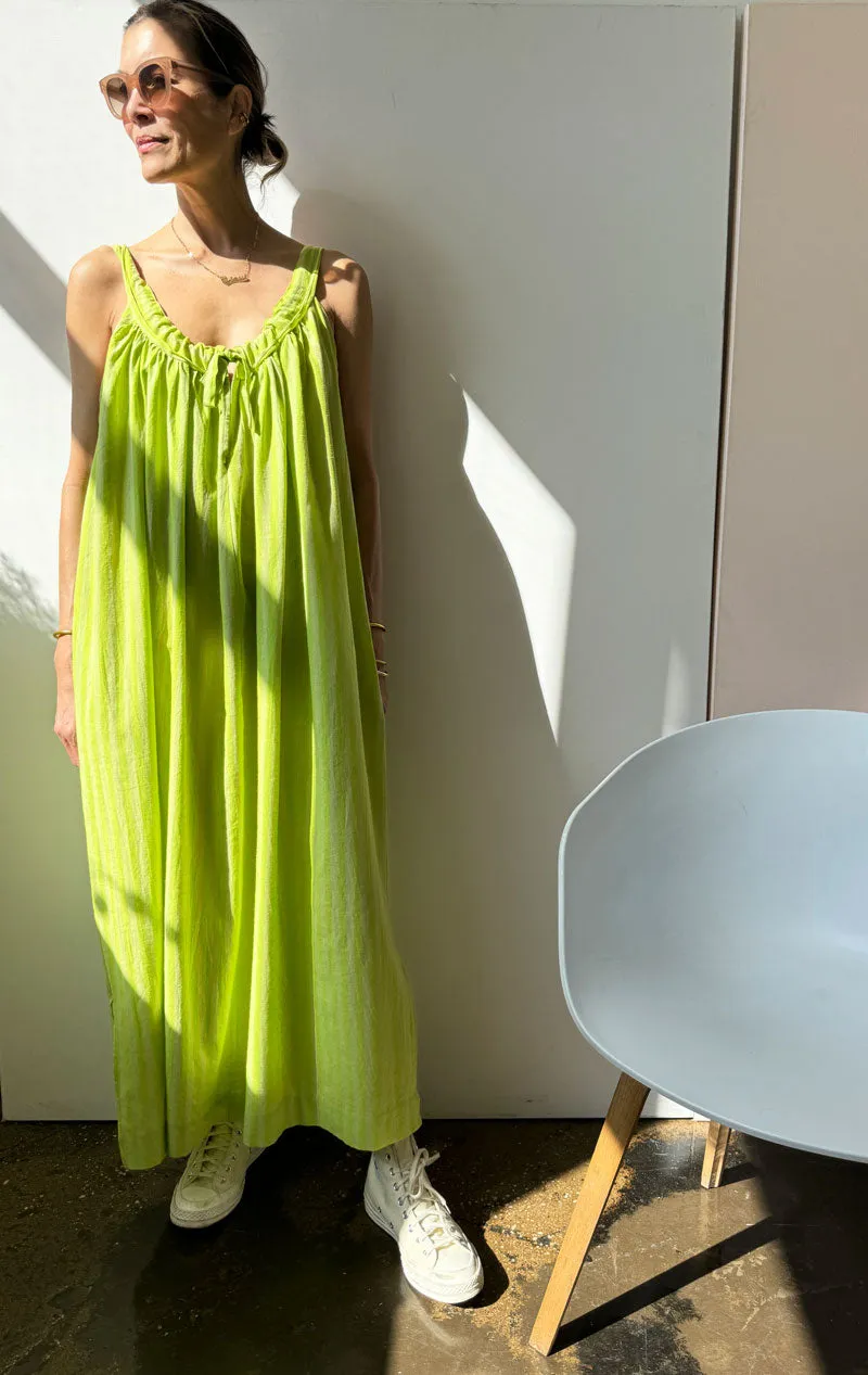 Lime drawstring stripe dress-sale