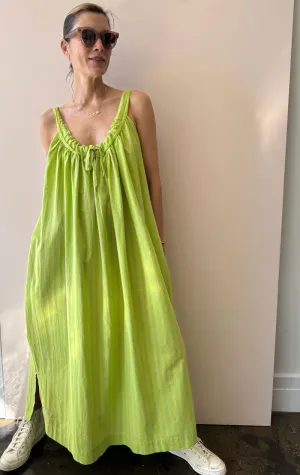 Lime drawstring stripe dress-sale