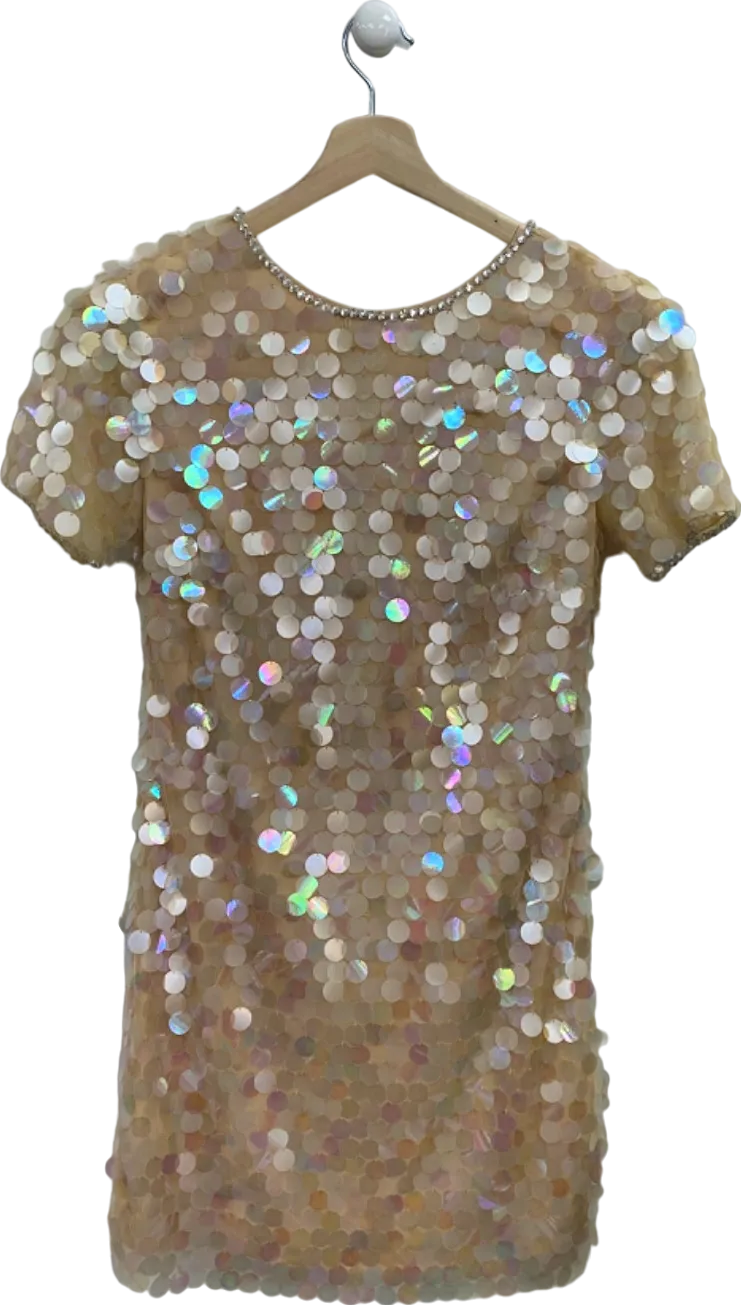 Lipsy Gold Sequin Embellished Mini Dress UK 8