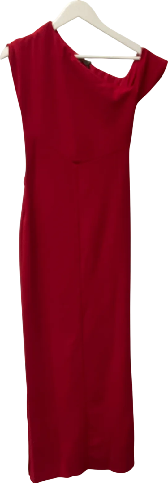 lipsy london Lipsy Red Off Shoulder Fit And Flare Asymmetrical Midi Dress UK 6