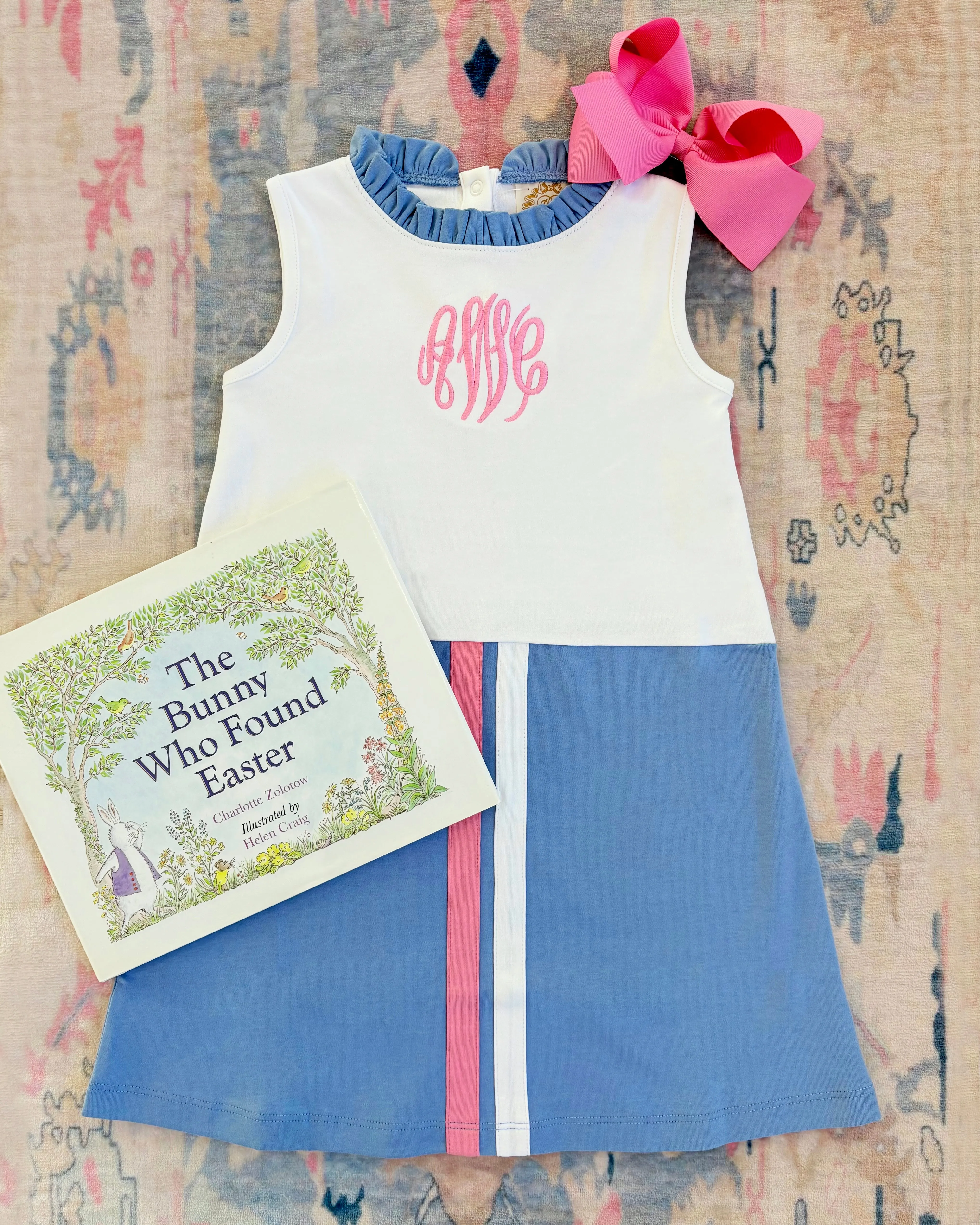 Lizzie's Luxe Leisure Dress - Worth Avenue White with Barbados Blue & Hamptons Hot Pink