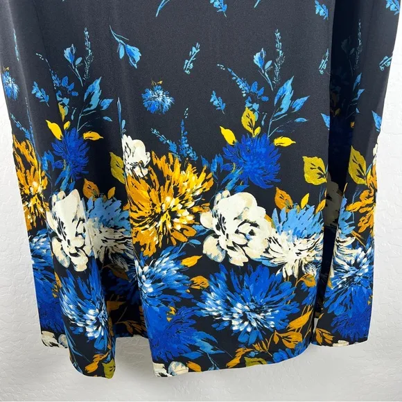 London Times Cap Sleeve Navy Blue Floral Knee Length Fit and Flare Dress NEW 22W