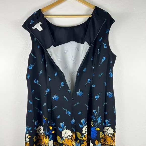 London Times Cap Sleeve Navy Blue Floral Knee Length Fit and Flare Dress NEW 22W