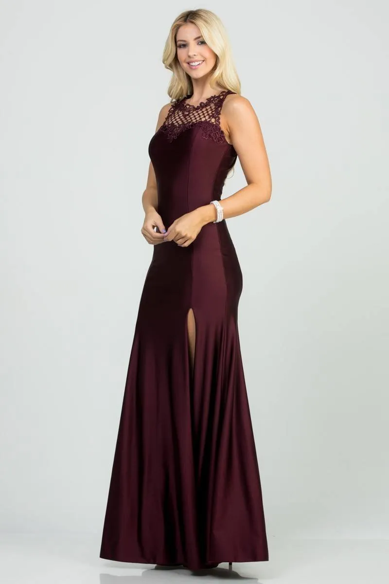 Long Fitted Prom Gown Cut-Out Back with Slit