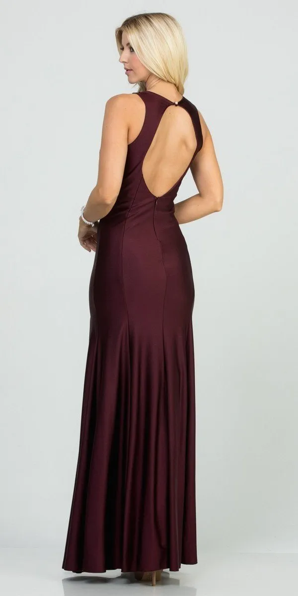 Long Fitted Prom Gown Cut-Out Back with Slit