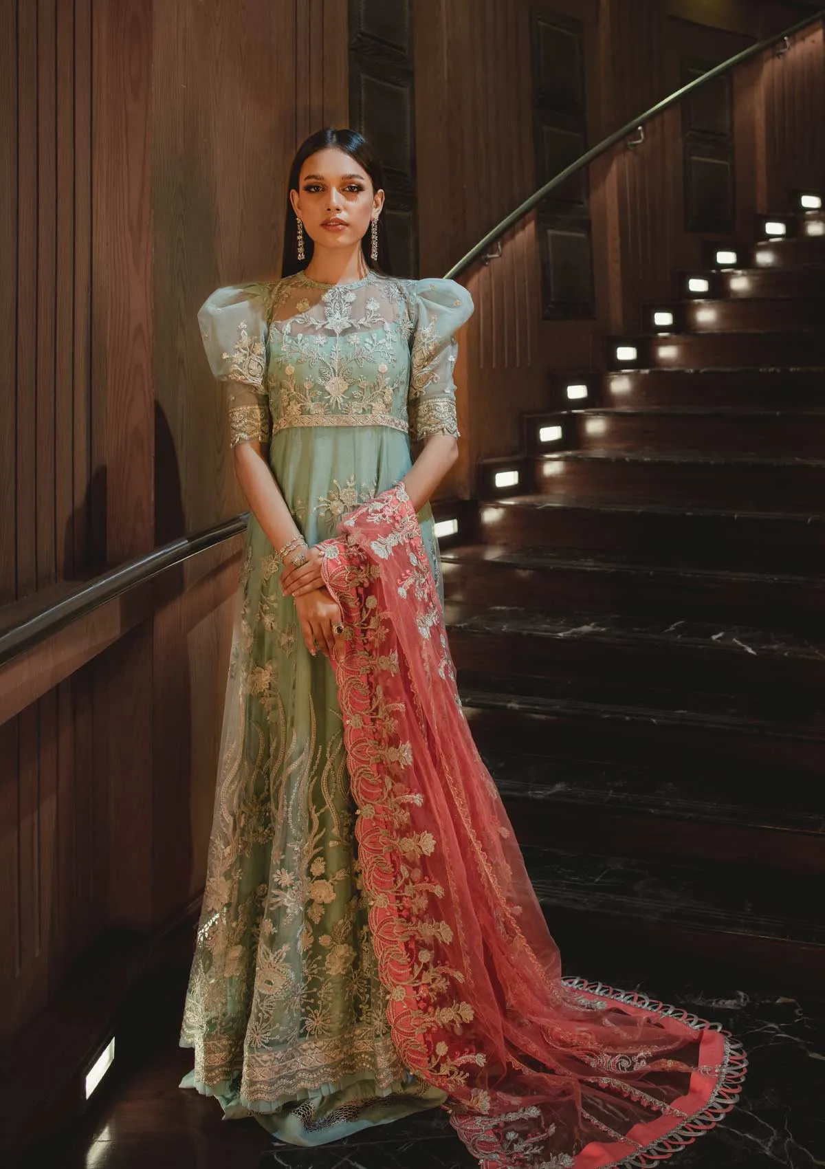 Long Frock Dress Pakistani in Pastel Green Shade #PF362
