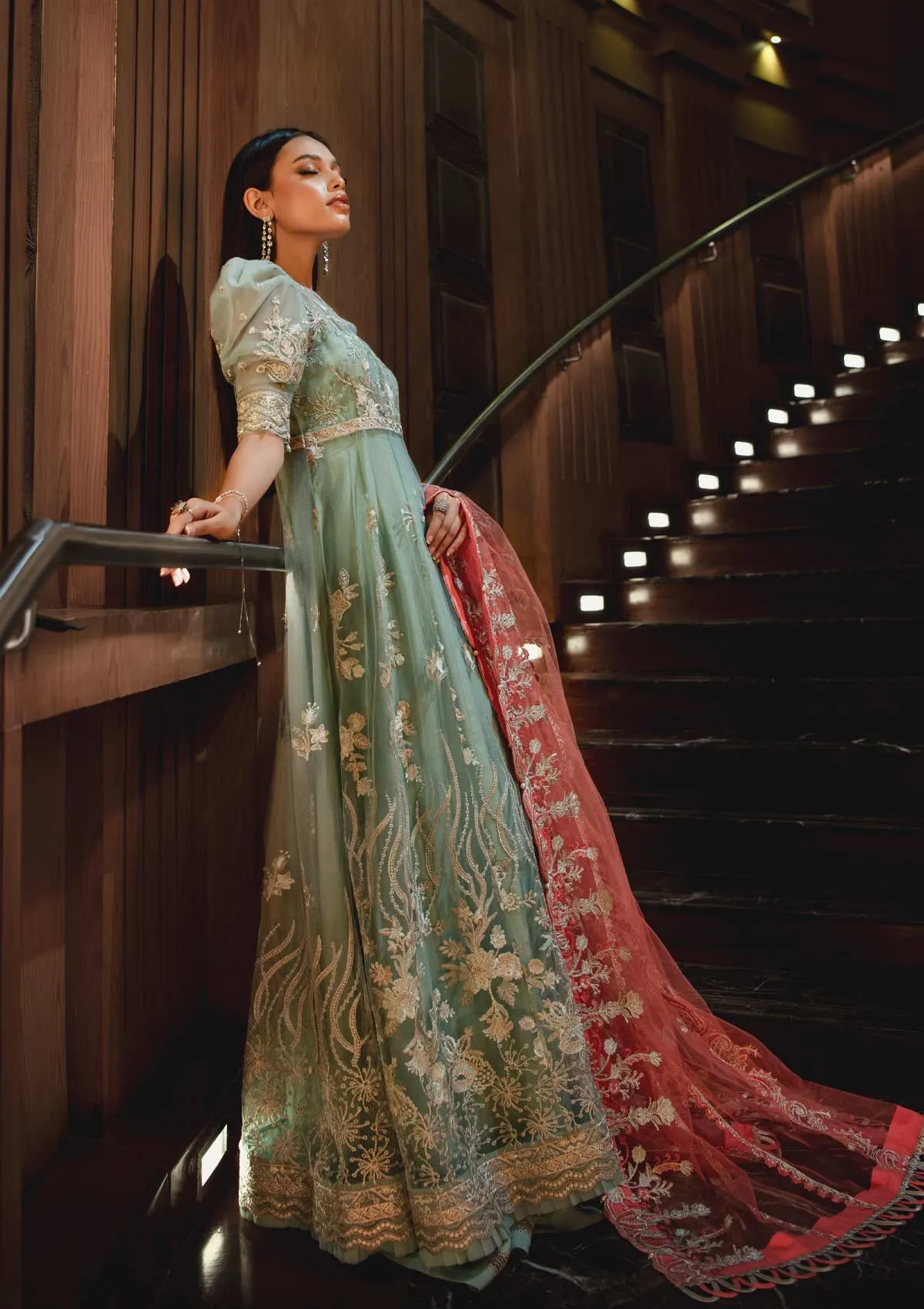 Long Frock Dress Pakistani in Pastel Green Shade #PF362