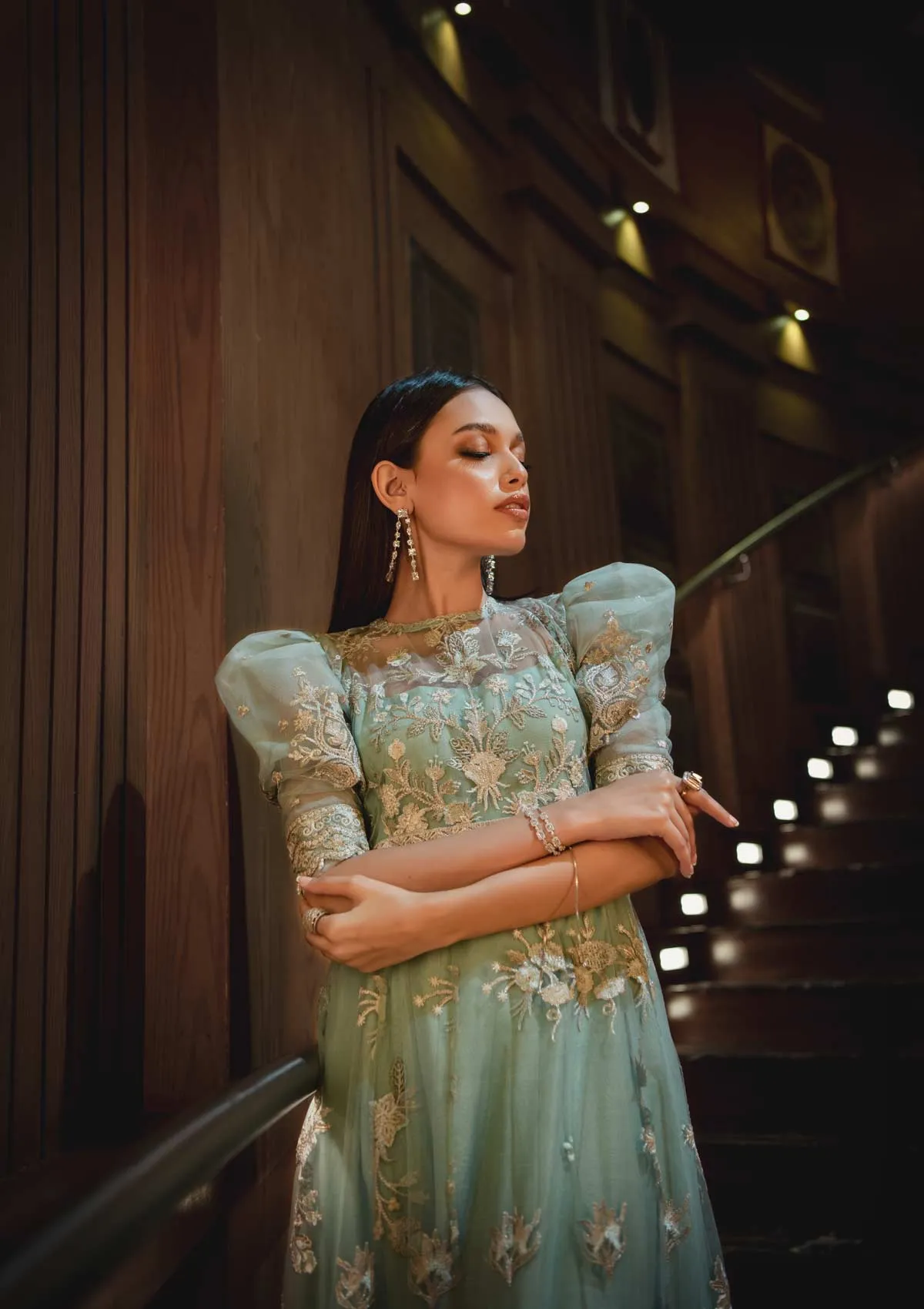 Long Frock Dress Pakistani in Pastel Green Shade #PF362