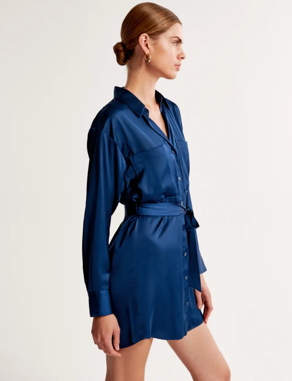 Long-Sleeve Belted Shirt Dress