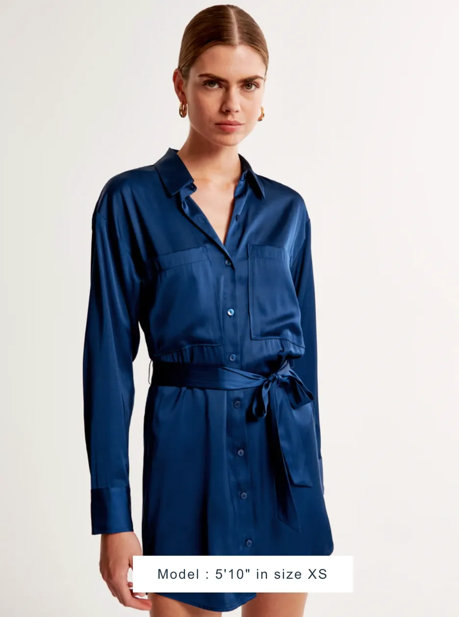 Long-Sleeve Belted Shirt Dress