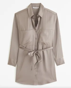 Long-Sleeve Belted Shirt Dress